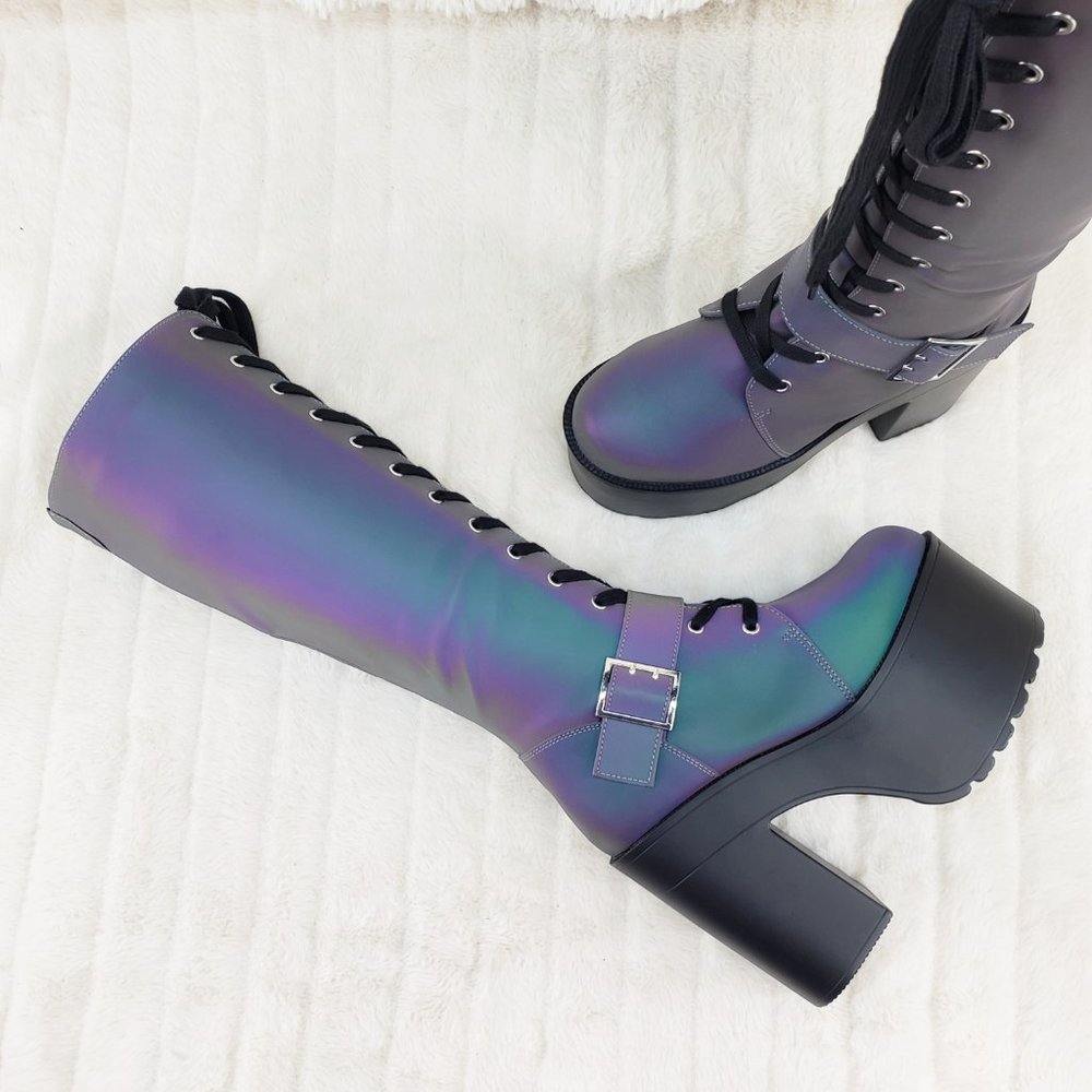 Reflective Lace Up Platform Knee Boots Cyber Punk Festival_2